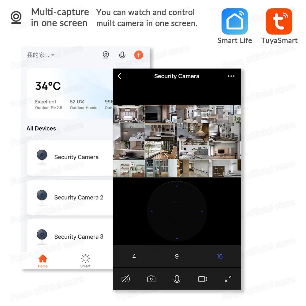Fuers 3MP WiFi Camera Tuya Smart Home Indoor Wireless IP Surveillance Camera AI Detect Automatic Tracking Security Baby Monitor