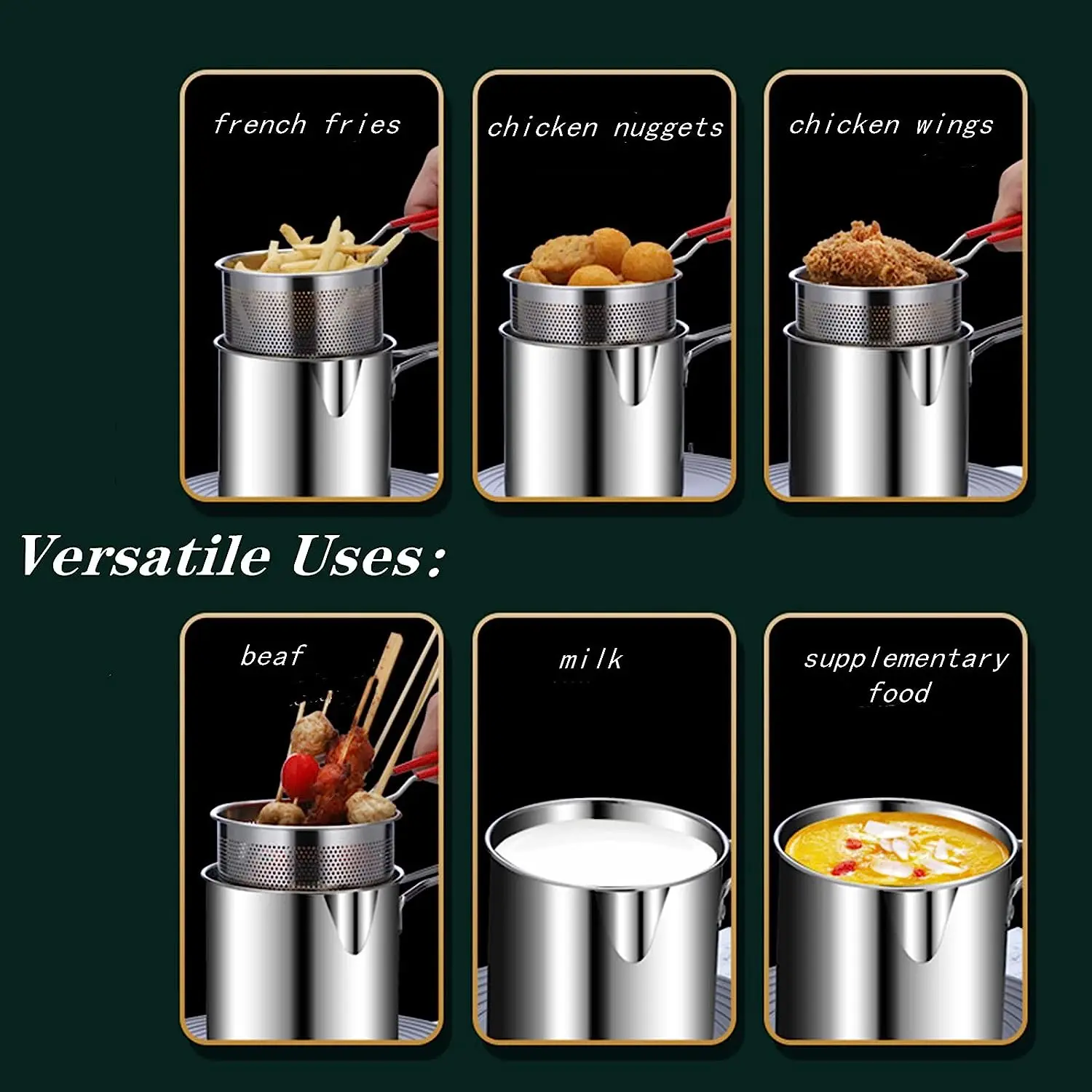 Kitchen Deep Frying Pot 304 Stainless Steel Kitchen Fryer With Strainer Tempura Fryer Pan Chicken Fried Chicken Cooking Tools