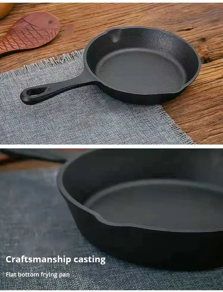 1Pc Small Frying Pan Cast Iron Uncoated Black For Food Frying, Cooking And Stir-Frying Kitchen Utensils Kitchen Helper