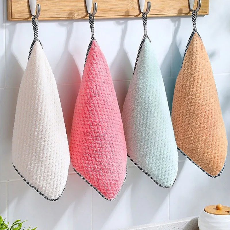 6/1Pc Kitchen Towels Dishcloths Microfiber Towels Absorbent Kitchen Cleaning Cloth Non-Stick Oil Thickened Table Cleaning Cloth