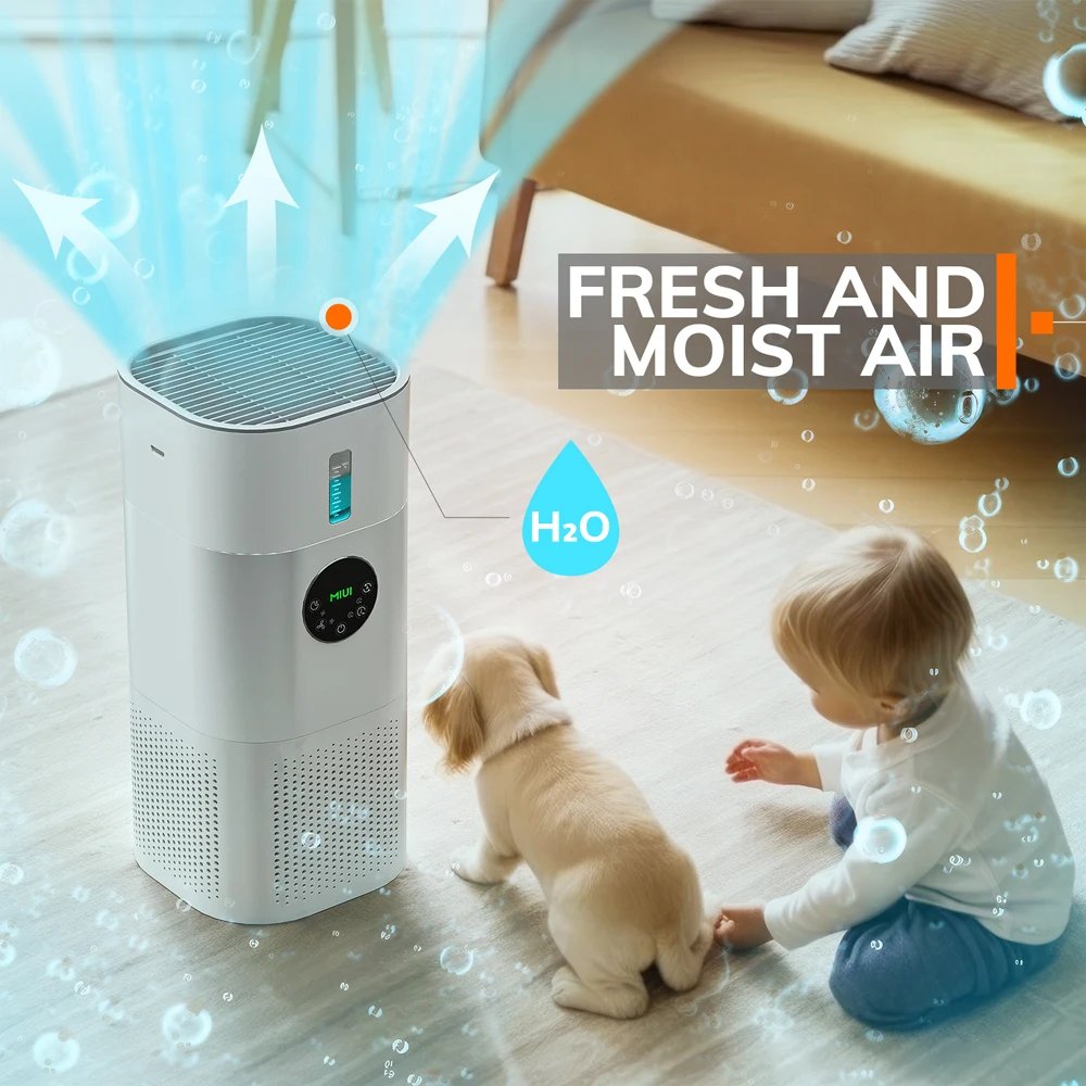 Air Purifier with Humidifier Combo for Home Allergies and Pets Hair, Smokers in Bedroom, H13 True HEPA Filter，2-in-1