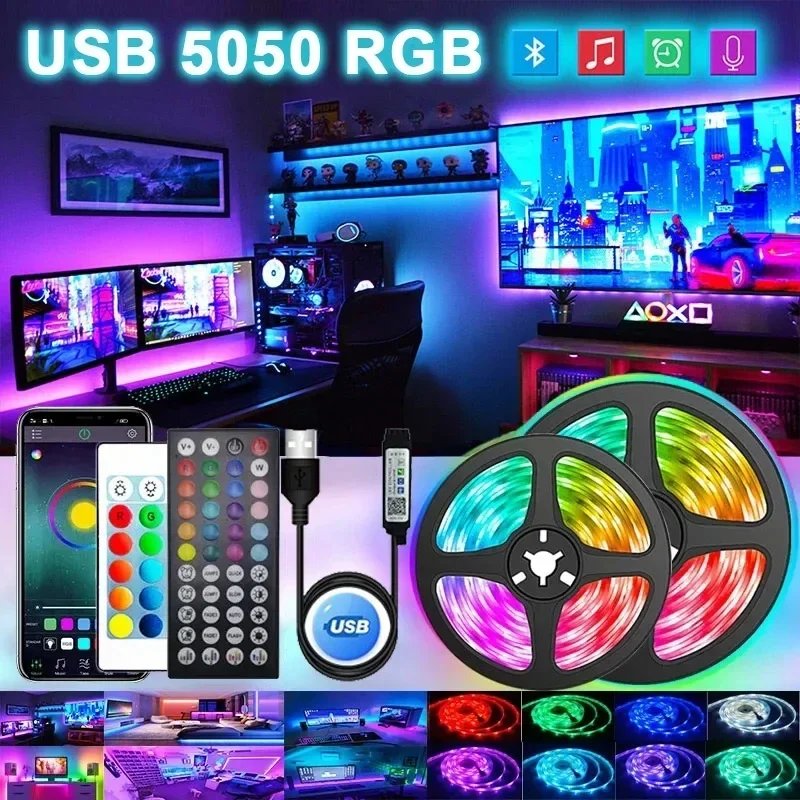 USB LED Strip Lights APP Control Color Changing 5050 RGB Led Light Flexible Lamp Tape for Room Decoration TV Backlight Diode