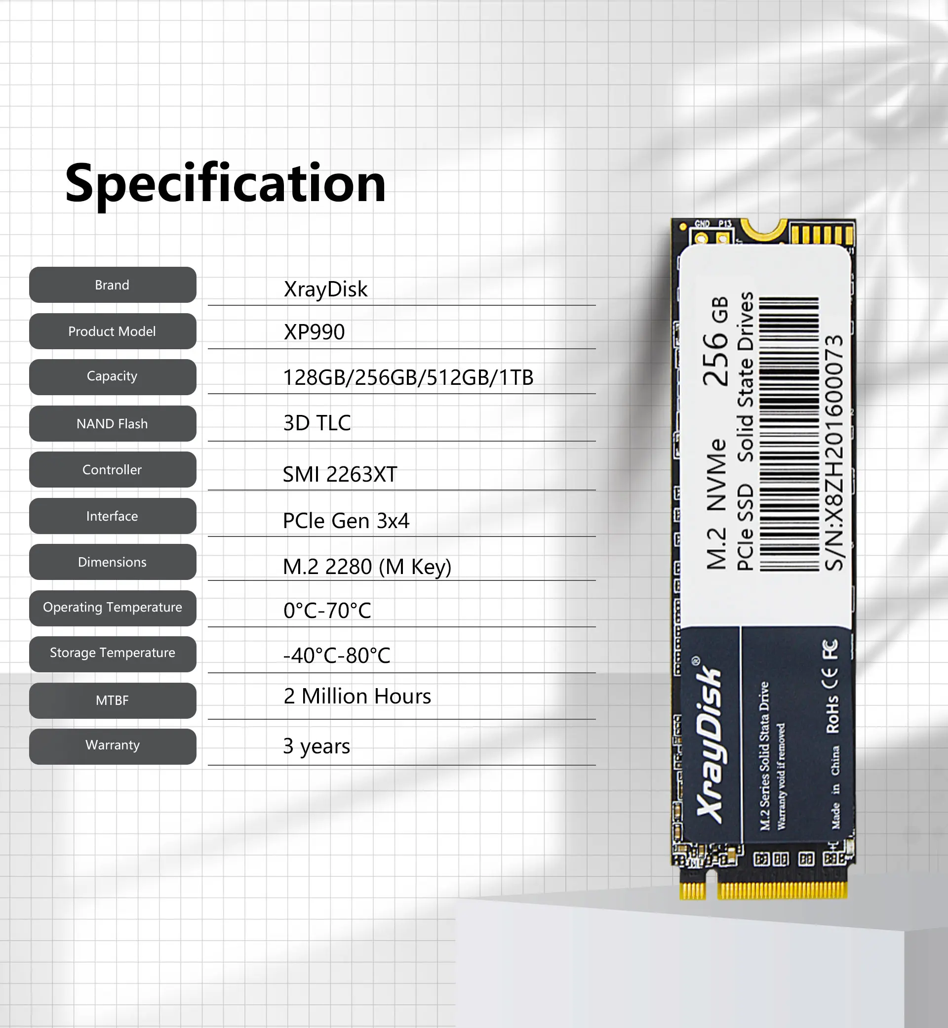 XrayDisk M.2 SSD PCIe NVME 128GB 256GB 512GB 1TB Gen3*4 Solid State Drive 2280 Internal Hard Disk HDD for Laptop Desktop