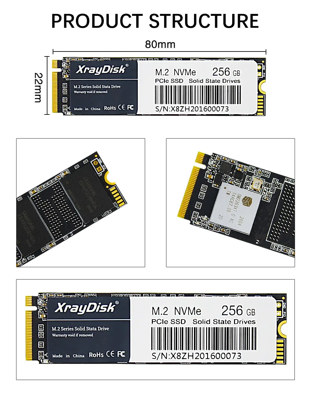 XrayDisk M.2 SSD PCIe NVME 128GB 256GB 512GB 1TB Gen3*4 Solid State Drive 2280 Internal Hard Disk HDD for Laptop Desktop