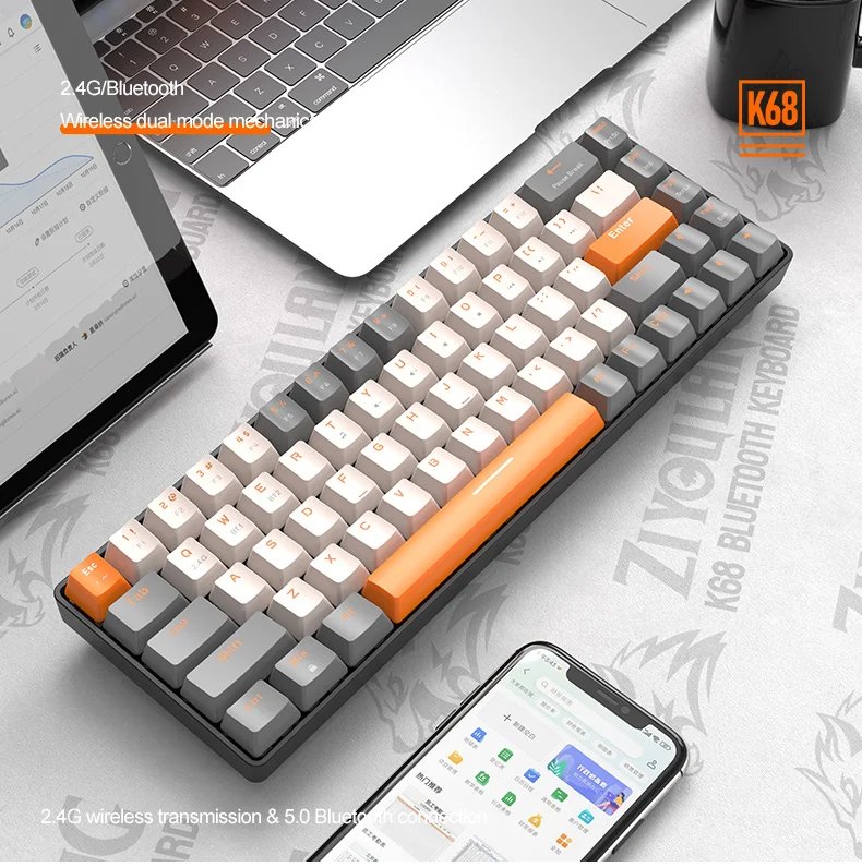 60% Wireless Mechanical Keyboard Bluetooth Dual Mode Hot-Swappable Mini 68-Key Red Switch for PC PS4 Xbox iPhone iPad