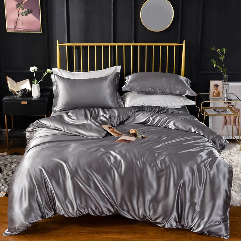 High End Queen Duvet Cover Set Silky Soft Cozy King Size Bedding Set Luxury Polyester Satin Smooth Single Double Bedding Sets