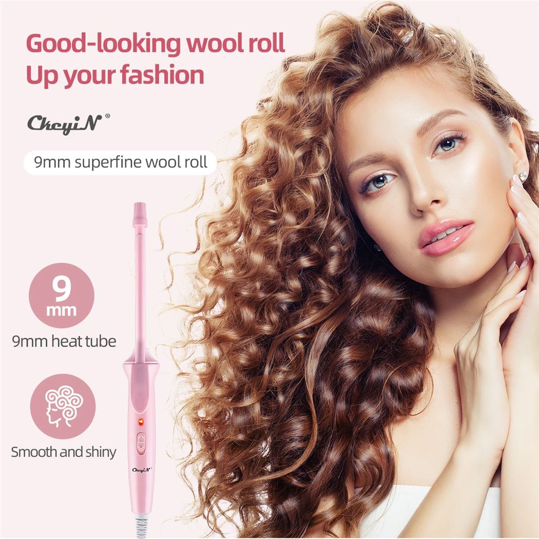 CkeyiN Mini Hair Curling Iron 9mm Curler Wand Professional Curly Tongs Ceramic Electric Salon Styling Tool Small Crimping Iron