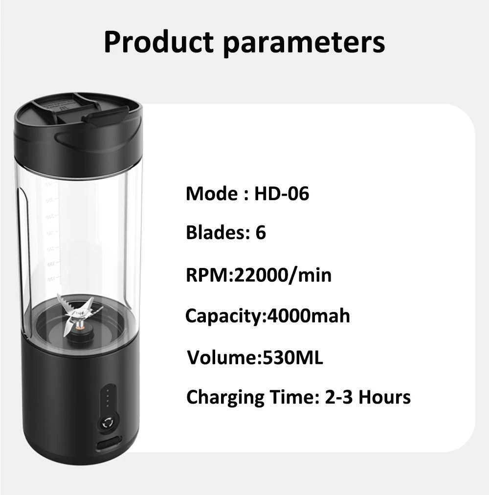 Mini Portable Blender Electric Fruit Juicer Smoothie Orange Fresh Juice Blender Multifunction Rechargeable Portable Bottle Mixer