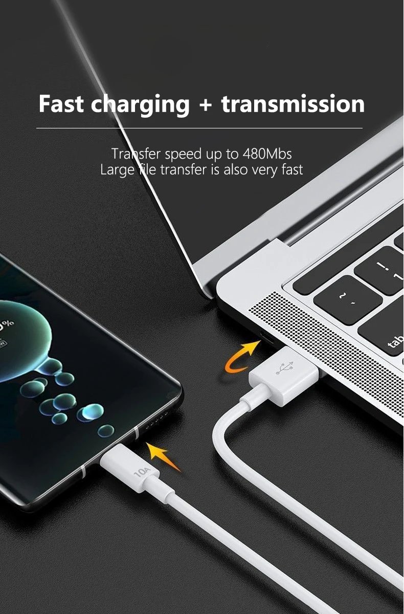 10A 120W Super Fast Charging USB Type C Cable for Huawei P40 P30 USB-C Phone Data Cord for Xiaomi 14 Redmi 13 12 Oneplus 11 POCO