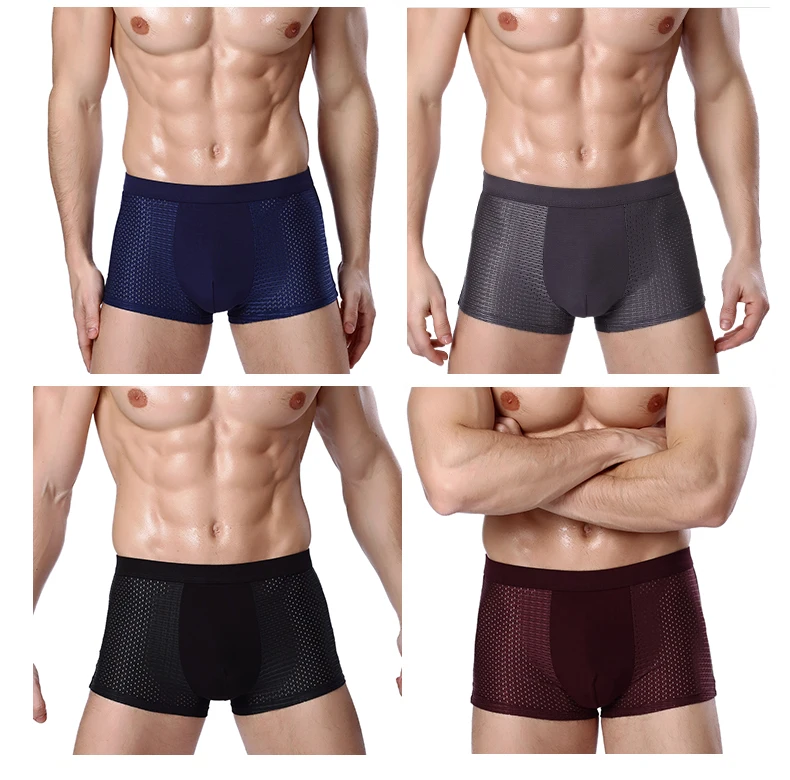 8XL Plus Banboo Fiber Men Underwear Male boxer Solid Panties Shorts Men's Underpants Breathable Intimate Man boxers 4pcs