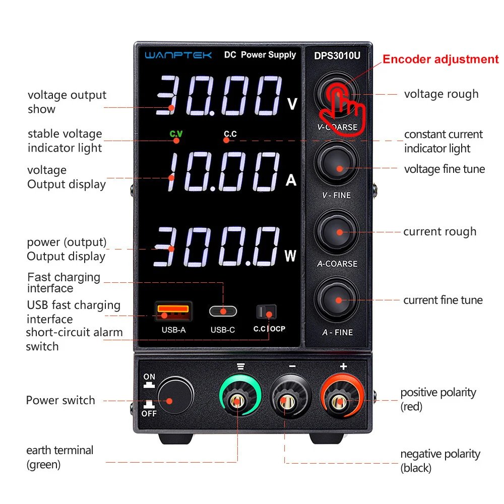 Wanptek Adjustable DC power supply 30V 10A 60V 5A Lab Bench Power Source Stabilized Power Supply Voltage Regulator Switch 220V