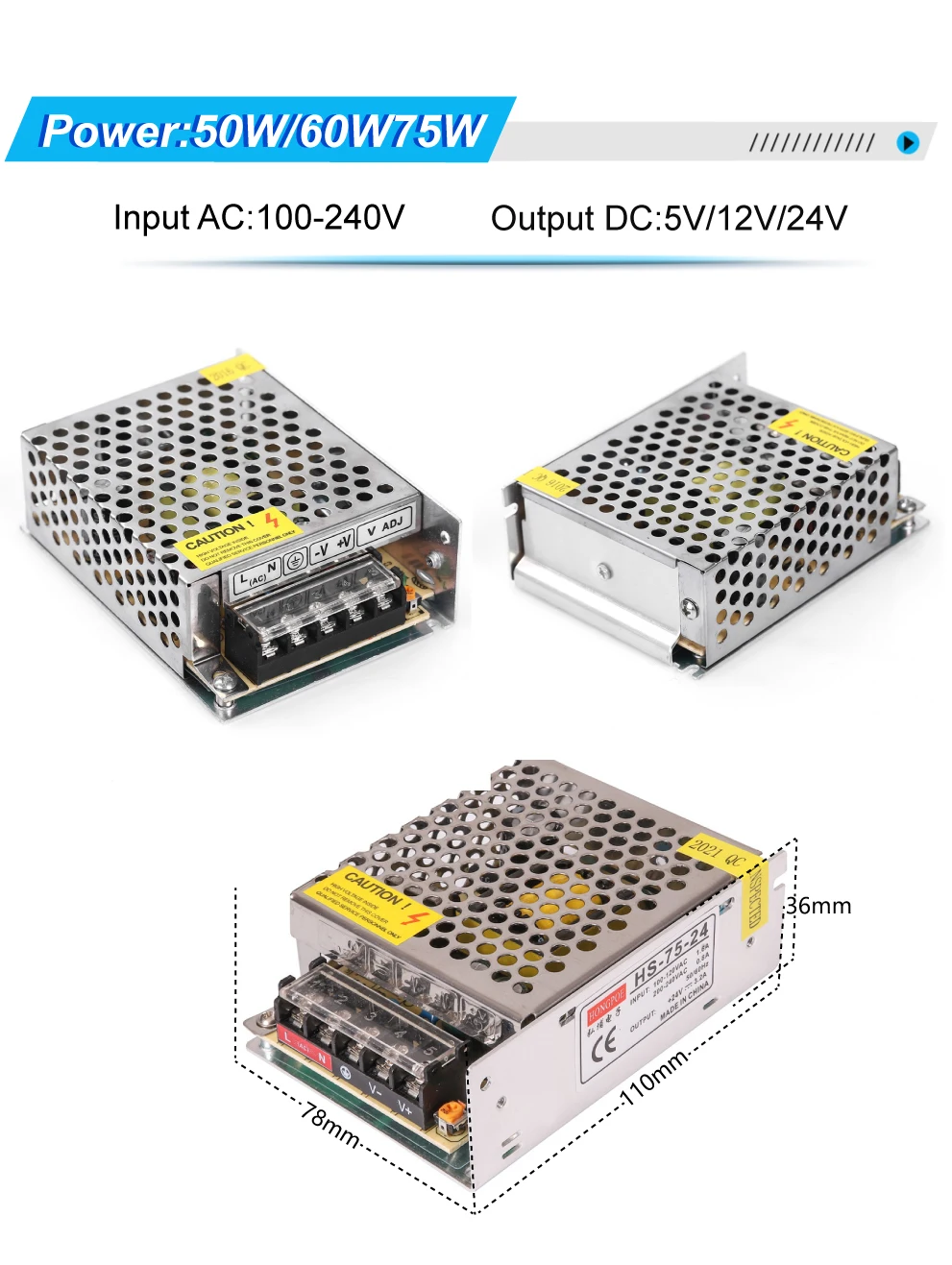 Switching Power Supply 5v 12v 24v 36v 48v 2A 5A 10A 15A 20A 30A15w-500w AC To 110/220v DC Transformer LED Strip Switch Driver