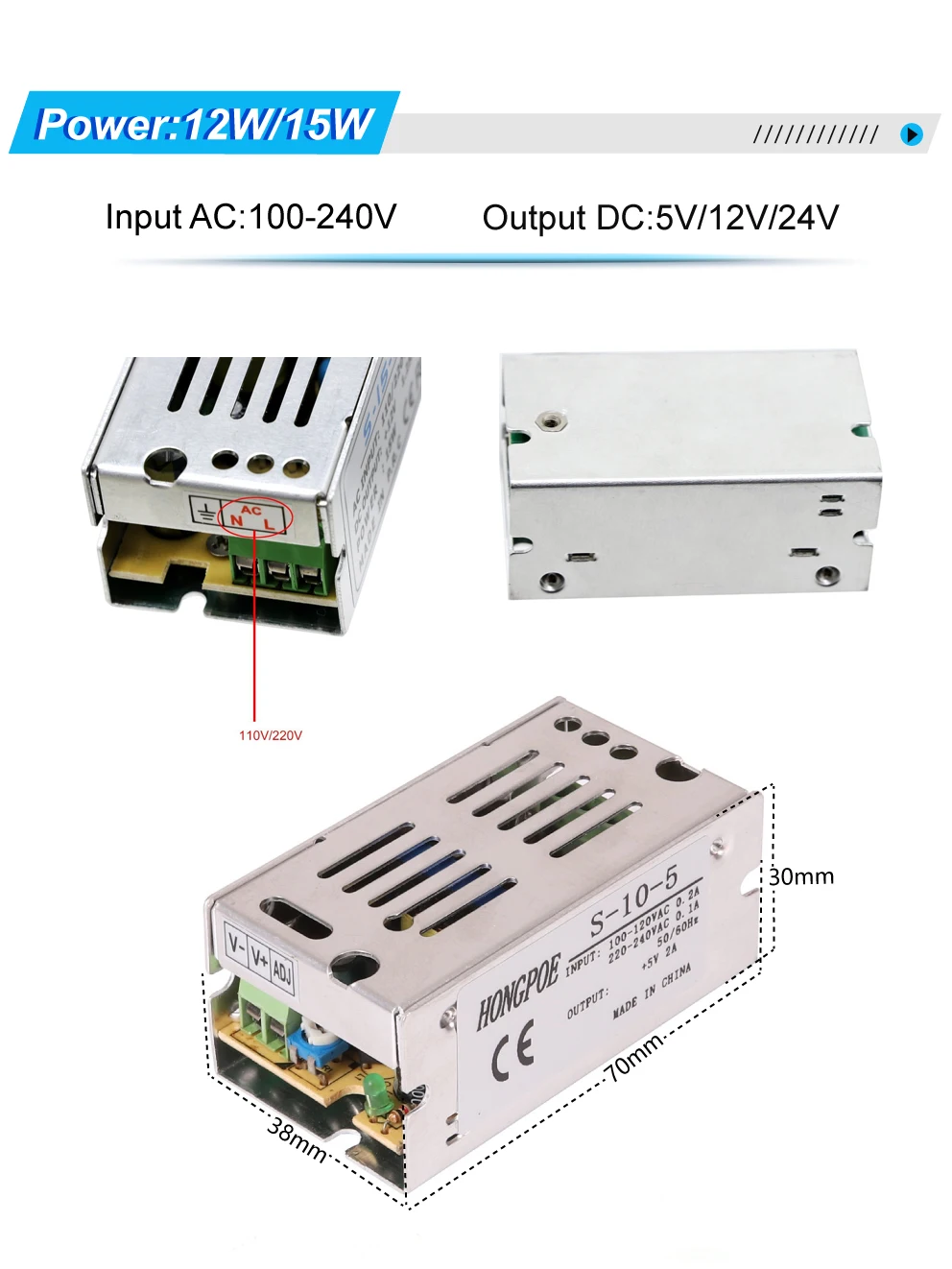 Switching Power Supply 5v 12v 24v 36v 48v 2A 5A 10A 15A 20A 30A15w-500w AC To 110/220v DC Transformer LED Strip Switch Driver