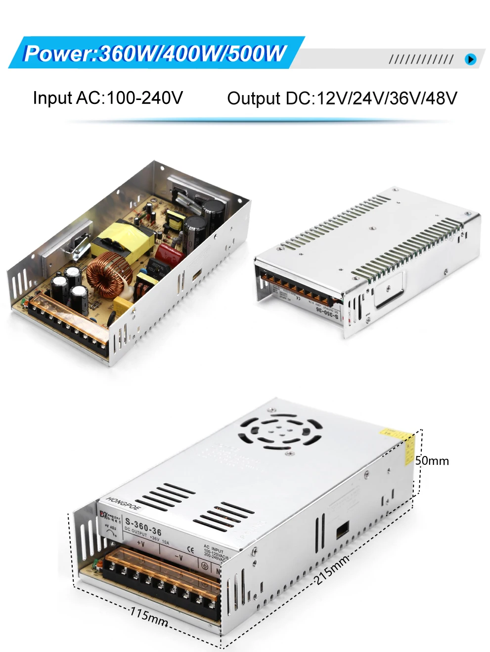 Switching Power Supply 5v 12v 24v 36v 48v 2A 5A 10A 15A 20A 30A15w-500w AC To 110/220v DC Transformer LED Strip Switch Driver