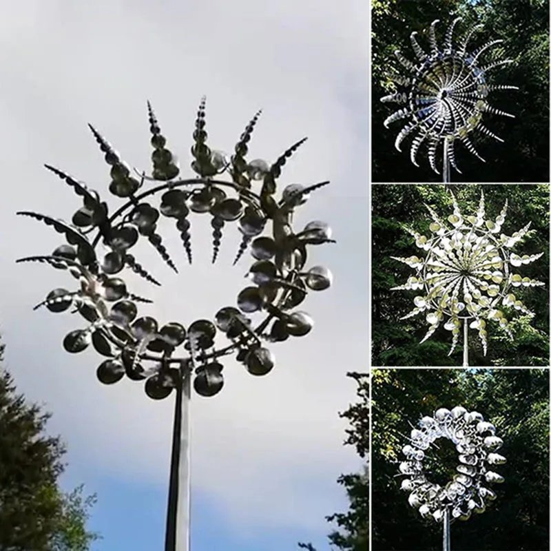 1pc Magical Kinetic Metal Windmill Spinner Unique Wind Powered Catchers Creative Patio Garden Lawn Outdoor Courtyard Decoration