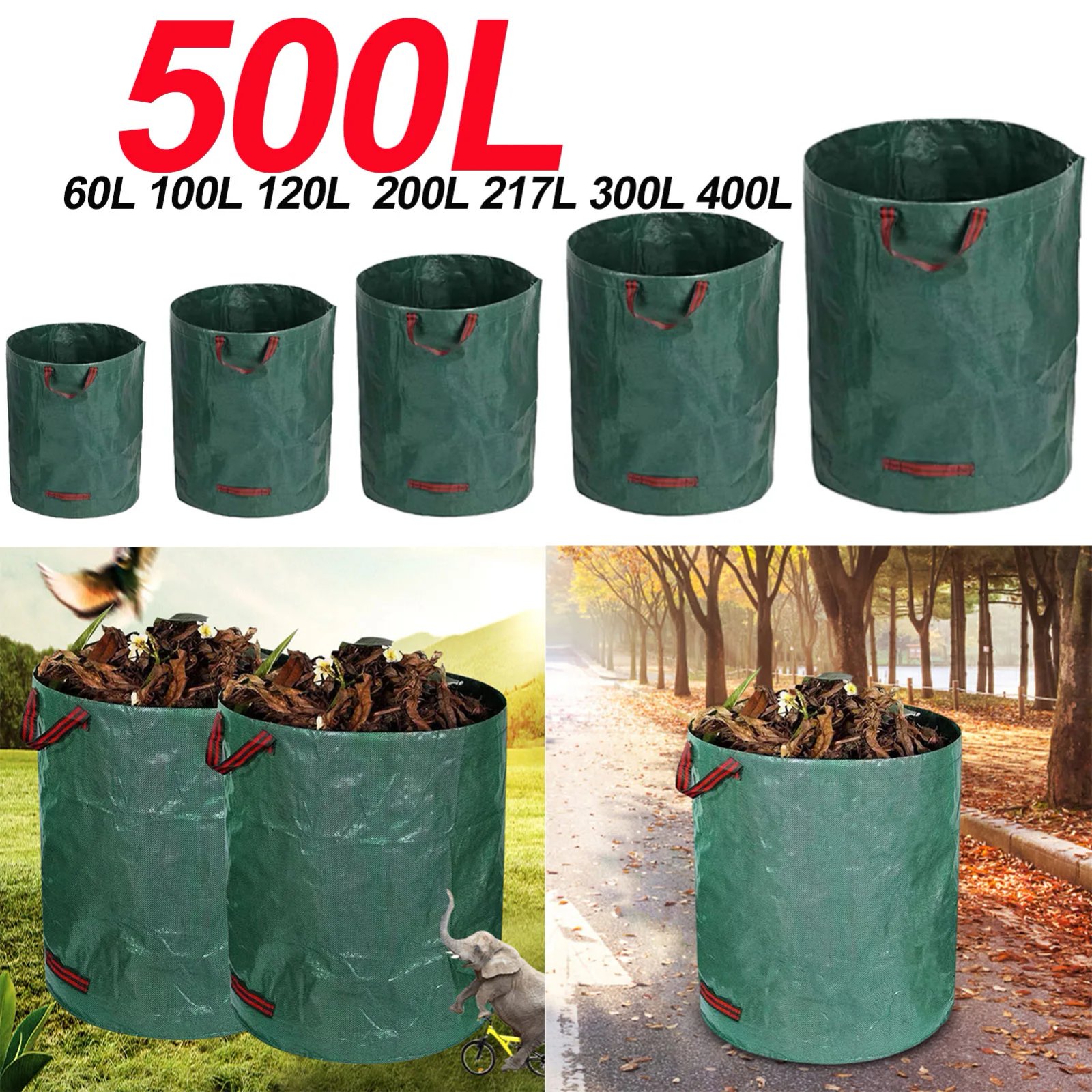 60L-500L Reusable Garden Bag Large Capacity Leaf Sack Light Trash Can Foldable Garden Garbage Waste Container Storage Bag