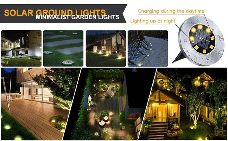 1~8Packs Solar LED Floor Lamp 8LED/20LED Outdoor Lawn Light Waterproof Underground Lamp for Garden Decoration Terrace Courtyard