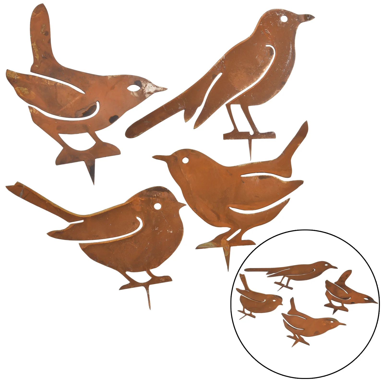 4Pcs Rusty Metal Birds Outdoor Decor Garden Home Yard Lawn Fish Pond Swimming Pool Stake Silhouettes Decorative Ornament Figures