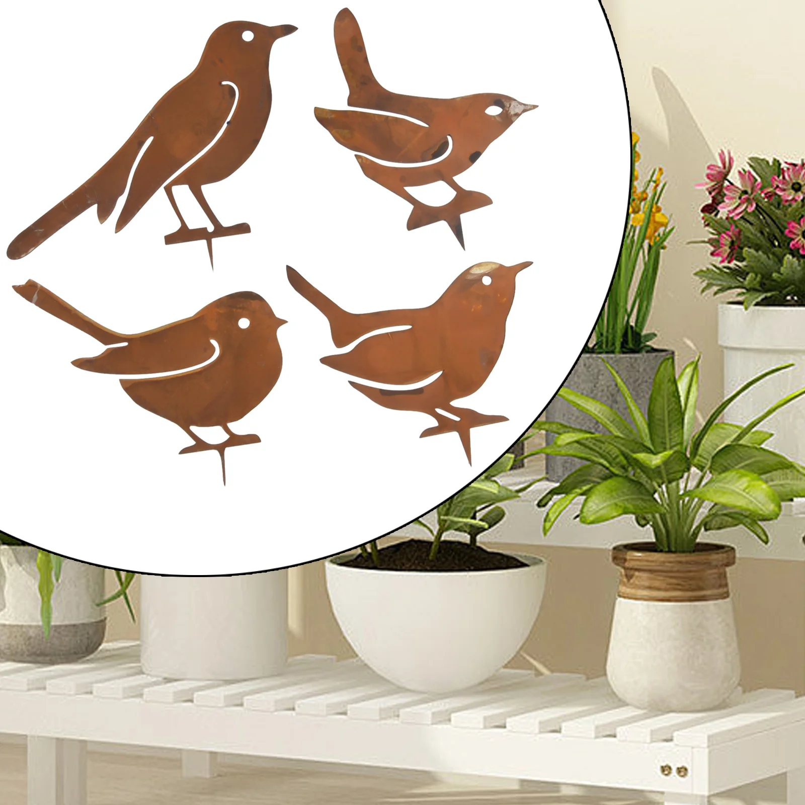 4Pcs Rusty Metal Birds Outdoor Decor Garden Home Yard Lawn Fish Pond Swimming Pool Stake Silhouettes Decorative Ornament Figures