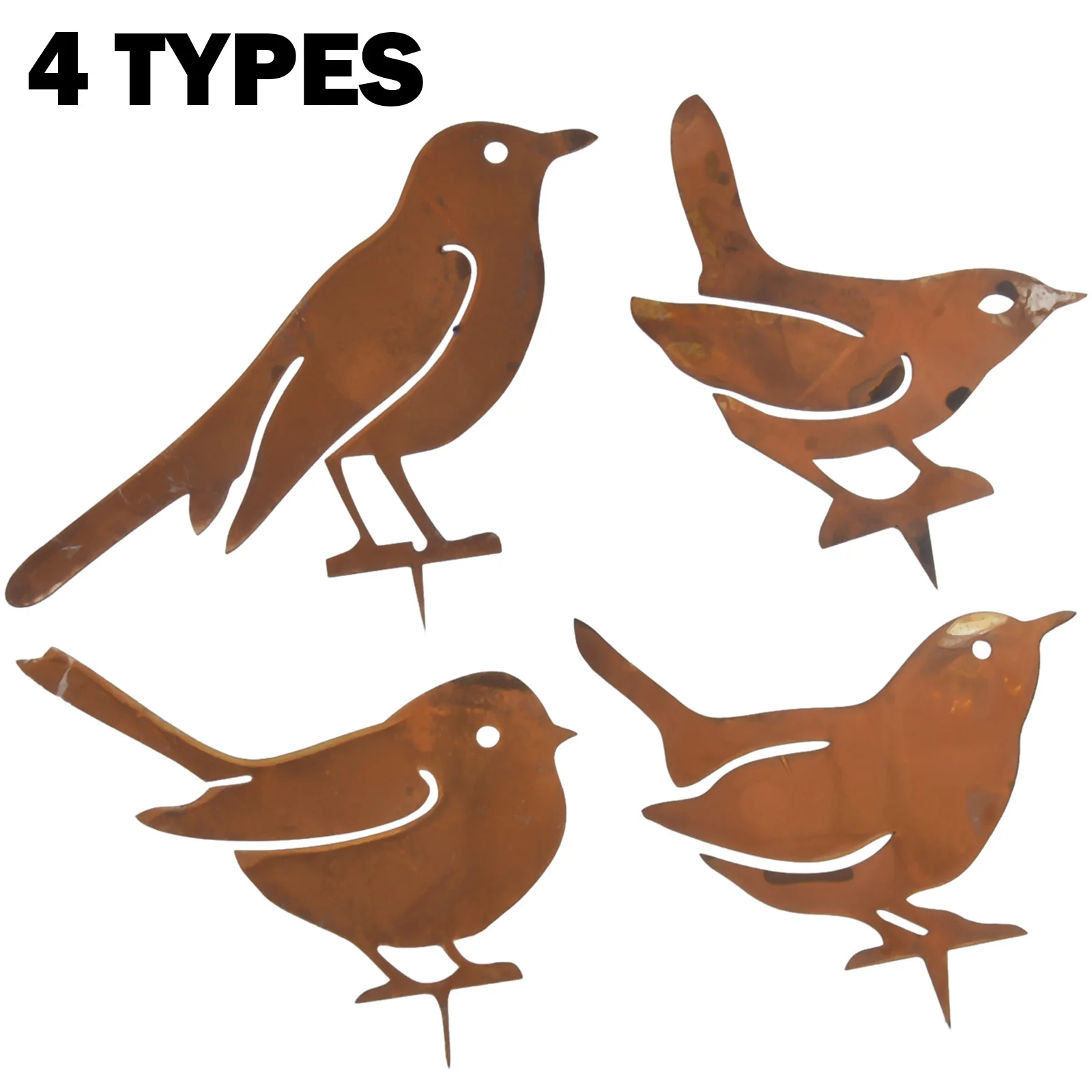 4Pcs Rusty Metal Birds Outdoor Decor Garden Home Yard Lawn Fish Pond Swimming Pool Stake Silhouettes Decorative Ornament Figures