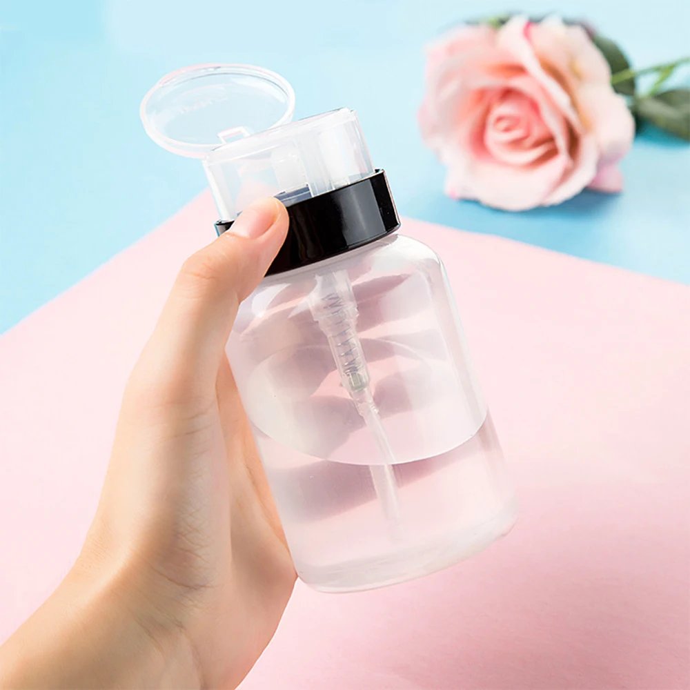 200ML Empty Pump Liquid Alcohol Press Nail Polish Remover Cleaner Bottle Nail Refillable Bottle Dispenser Manicure Container