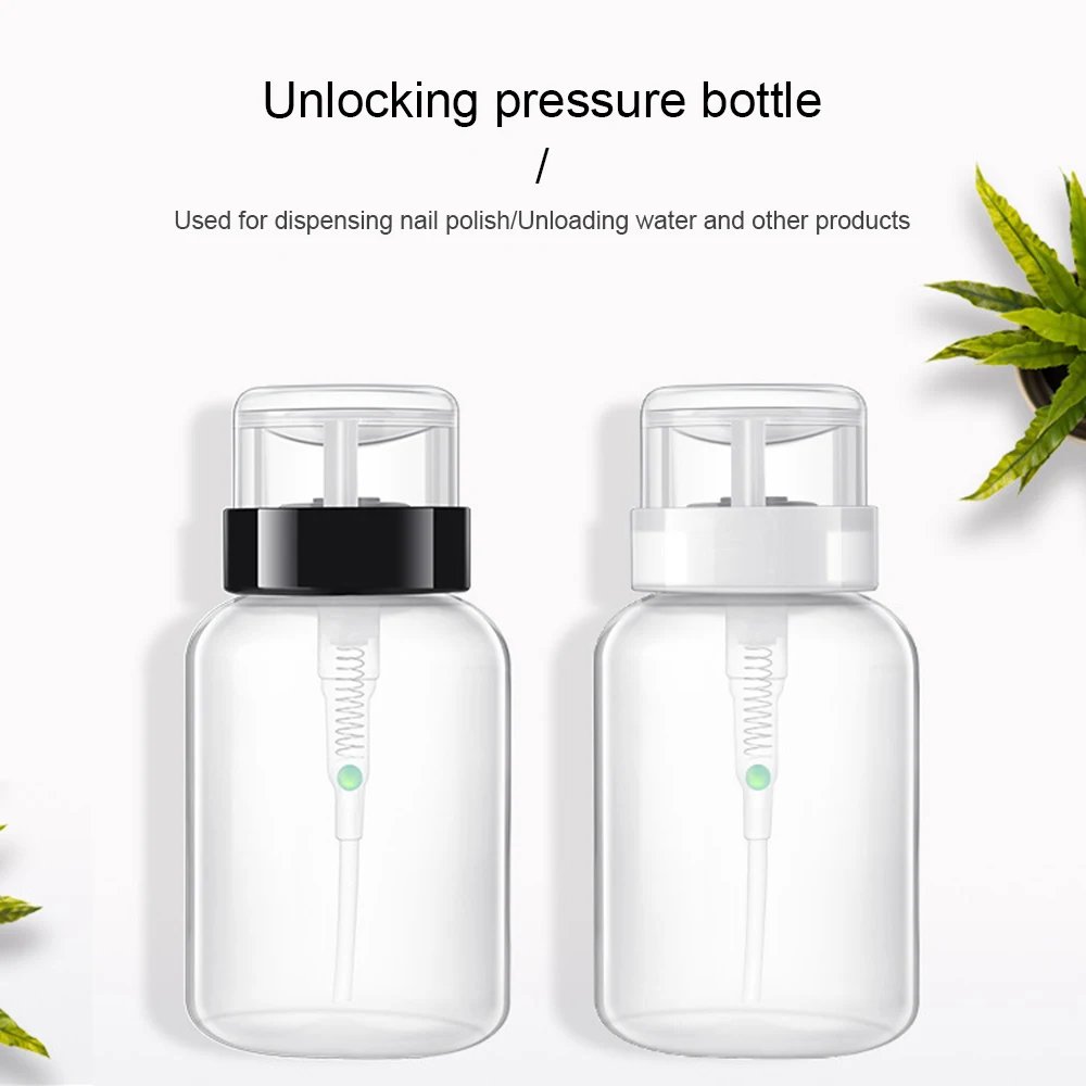 200ML Empty Pump Liquid Alcohol Press Nail Polish Remover Cleaner Bottle Nail Refillable Bottle Dispenser Manicure Container