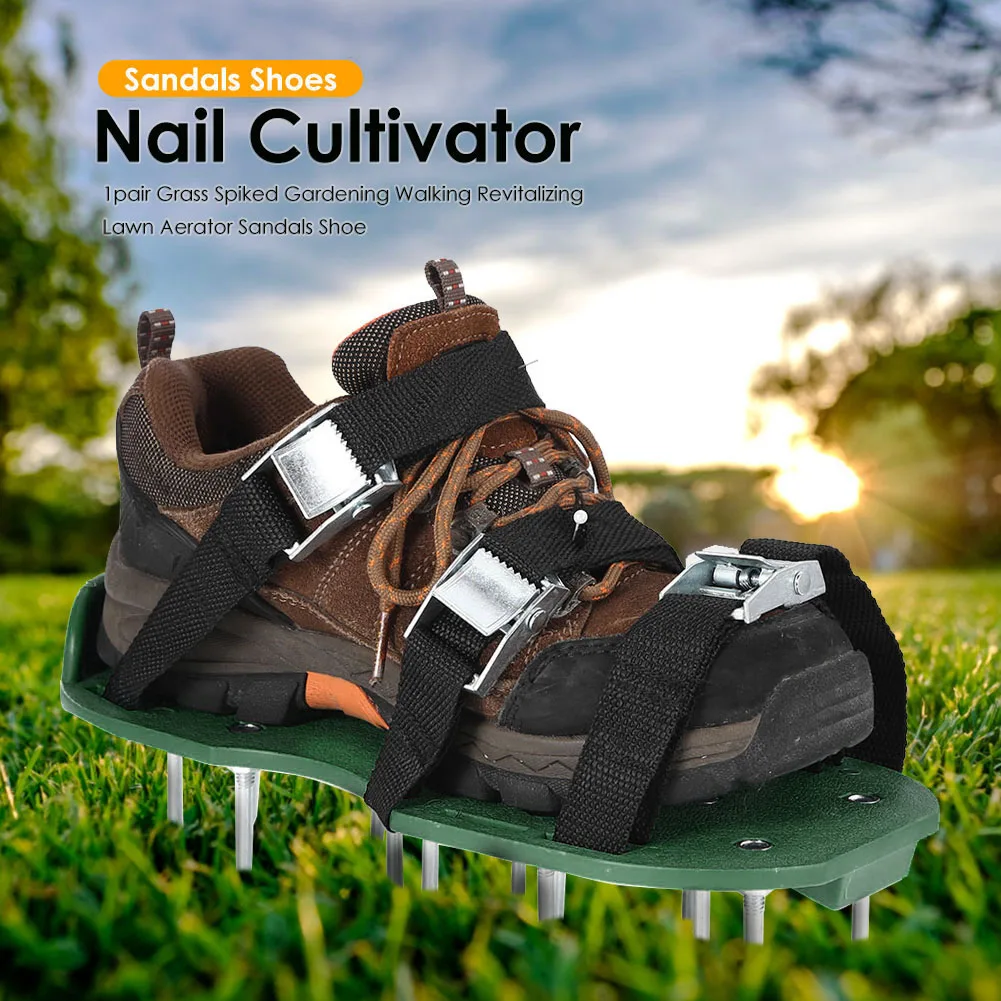 1 Pair Garden Yard Grass Cultivator Scarification Lawn Aerator Sandal Nail Shoes