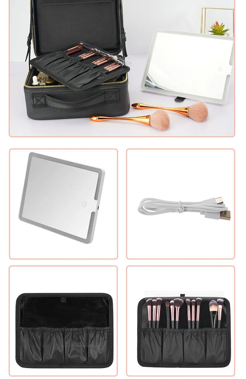 Smart LED Cosmetic Case With Mirror Travel Makeup Bag Large Capacity Female Beautician Skincare Product Makeup Case For Women