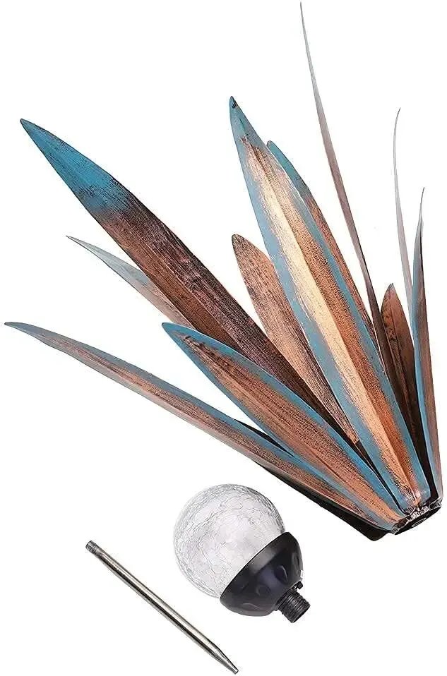2 PCS LED Metal Agave Sculpture Decoration, Vintage Country Hand-Painted Sculpture DIY , Home Garden Courtyard Lawn