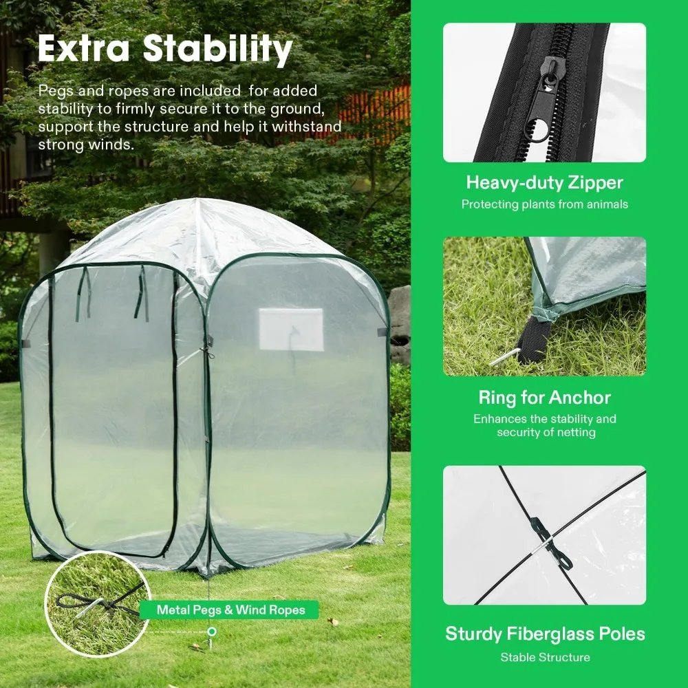 Greenhouse Garden Free Shipping 49x49x63-Inch Portable Walk-in Greenhouse Instant Pop-up and Folding Wind Ropes Included Outdoor