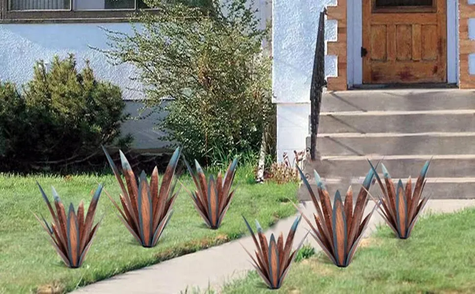 2 PCS Metal Agave Sculpture Decoration, Vintage Country Hand-Painted Sculpture DIY Metal Agave Plant, Home Garden Courtyard Lawn