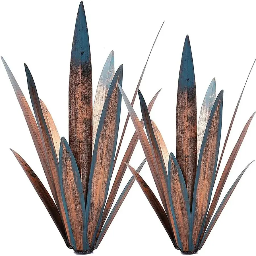 2 PCS Metal Agave Sculpture Decoration, Vintage Country Hand-Painted Sculpture DIY Metal Agave Plant, Home Garden Courtyard Lawn