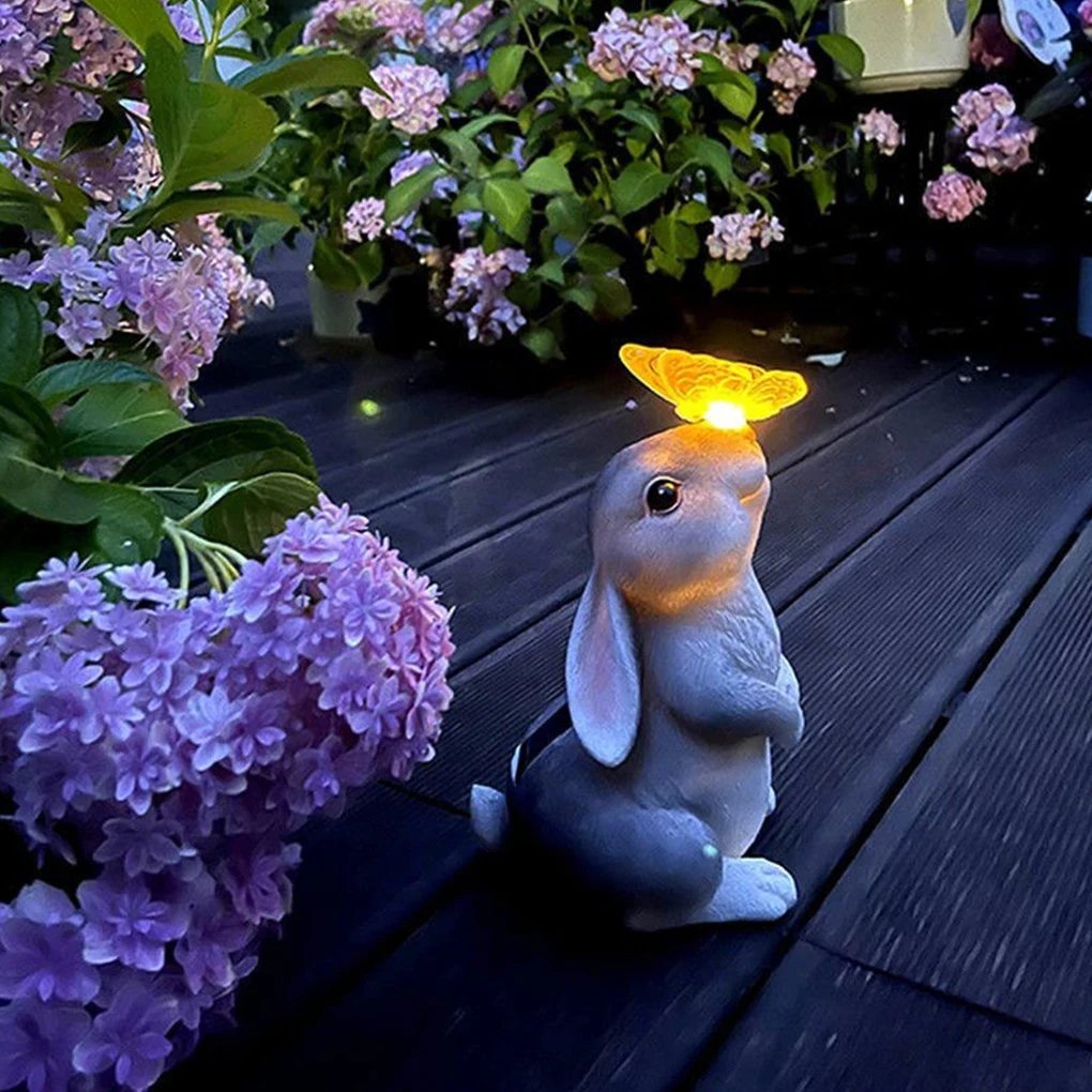 Solar Rabbit Lamp Outdoor Resin Animal Lamp Courtyard Layout Decoration Night Light Garden Lawn Lighting Landscape Floor Lamp