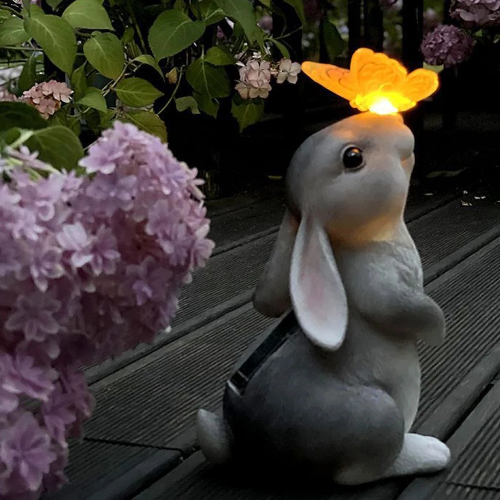 Solar Rabbit Lamp Outdoor Resin Animal Lamp Courtyard Layout Decoration Night Light Garden Lawn Lighting Landscape Floor Lamp