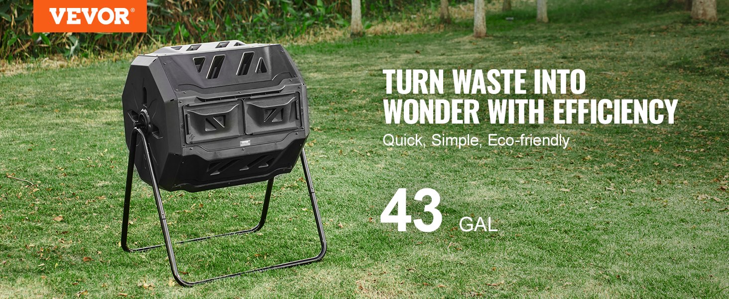 VEVOR Compost Bin 18.5/37/43-Gal Dual Chamber Composting Tumbler BPA Free Composter Bin Tumbler for Garden Kitchen Yard Outdoor