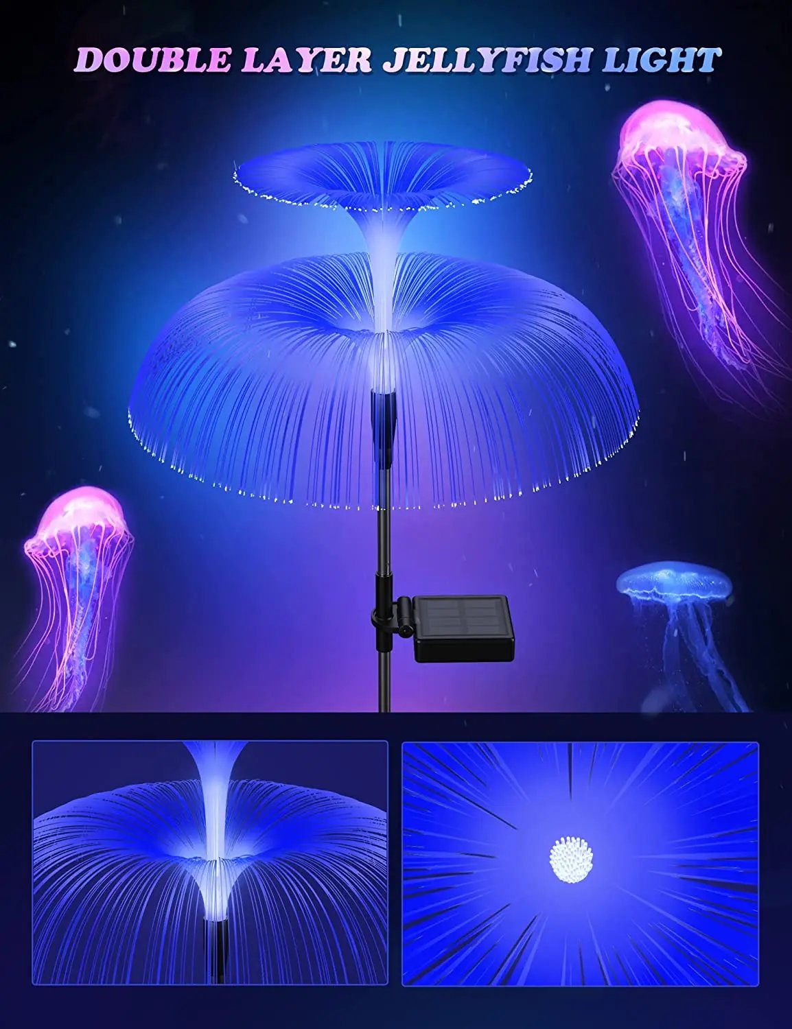 Double Solar Jellyfish Light 7 Colors Solar Garden Lights LED Fiber Optic Lights Outdoor Waterproof Decor Lamp for Lawn Patio