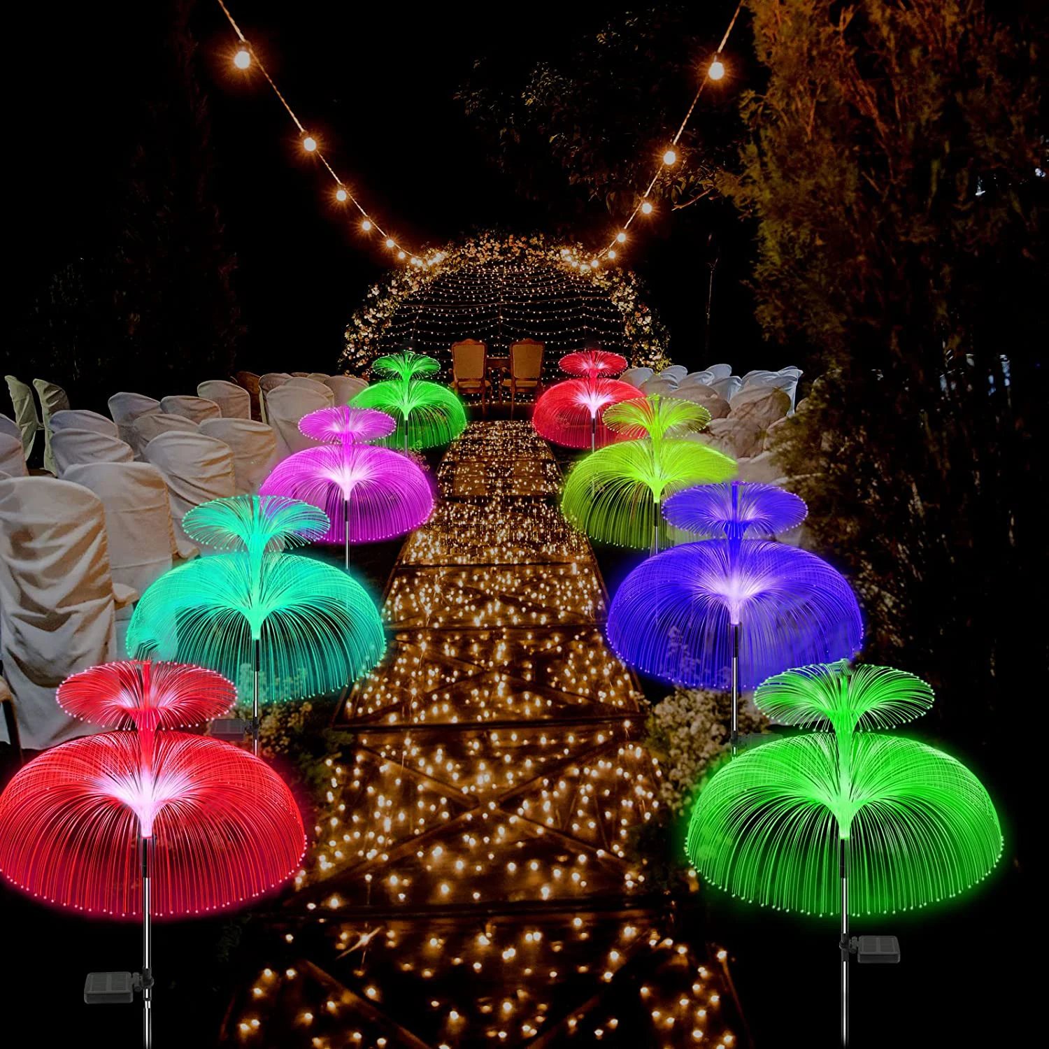 Double Solar Jellyfish Light 7 Colors Solar Garden Lights LED Fiber Optic Lights Outdoor Waterproof Decor Lamp for Lawn Patio