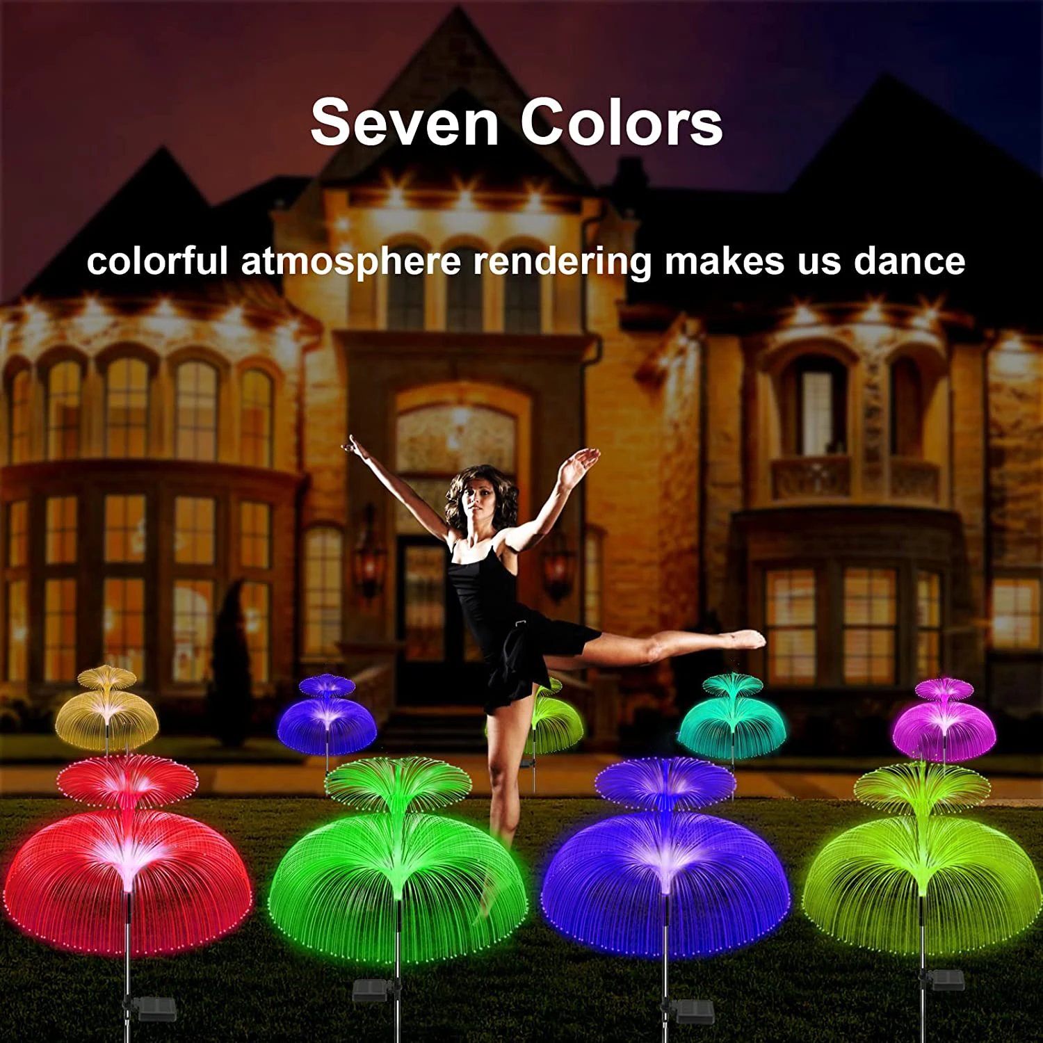 Double Solar Jellyfish Light 7 Colors Solar Garden Lights LED Fiber Optic Lights Outdoor Waterproof Decor Lamp for Lawn Patio