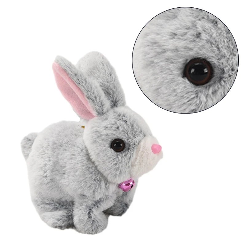 Realistic Walking Rabbit Furry Plush Animal Electronic Pet Girl Educational Toy D7WF