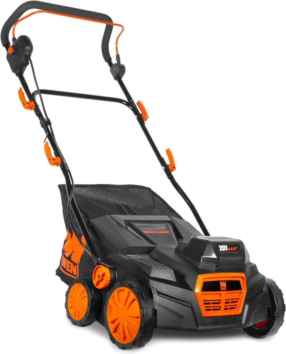 WEN 20V Max Cordless Brushless Electric Dethatcher and Scarifier, 15-Inch 2-in-1 with Collection Bag (20716) lawn mower garden