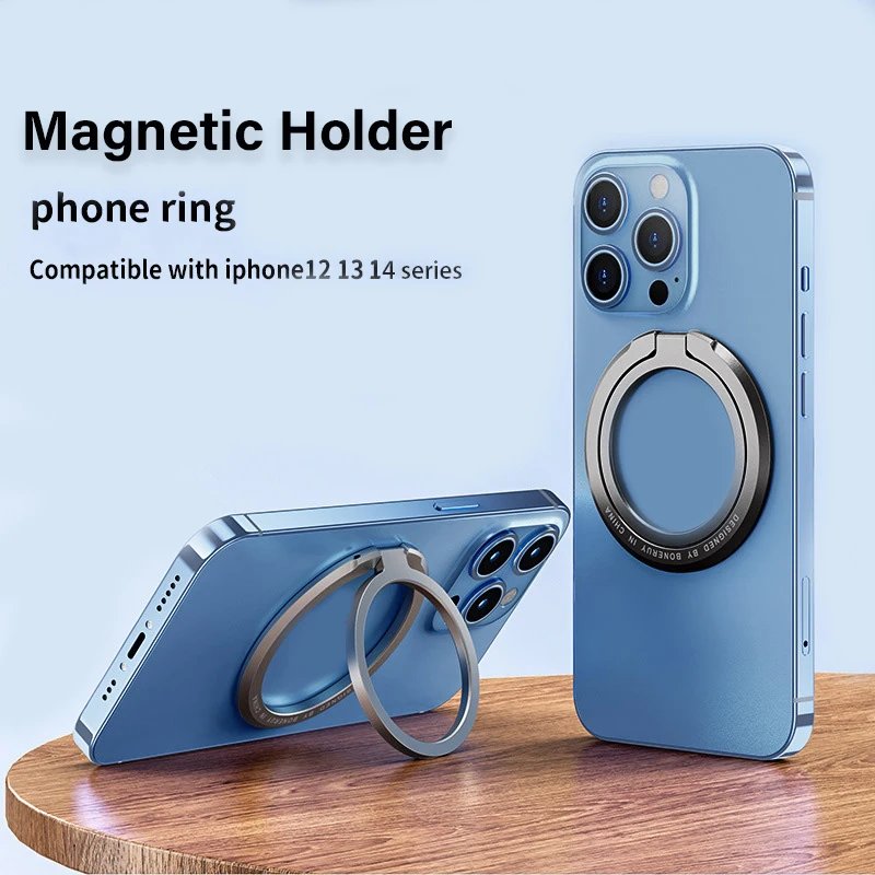 Magnetic Cell Phone Ring Holder Mobile Phone Bracket Removable Cell Phone Grip Kickstand for iPhone MagSafe Samsung Xiaomi