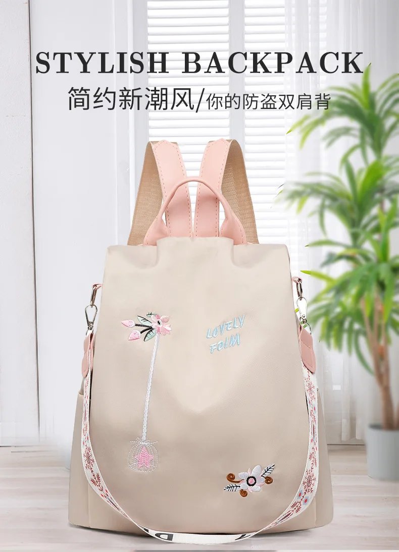 Oxford Women Backpack Fashion Casual Embroidery School Bag Waterproof Female Large Capacity Travel Shoulder Handbags Shopping
